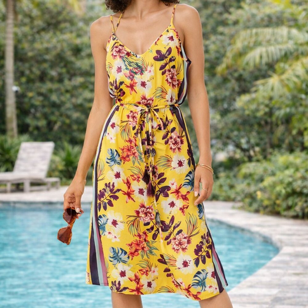 Miken Juniors Desert Tropic Swim Cover-Up Midi Dress Tie Waist NWT M
